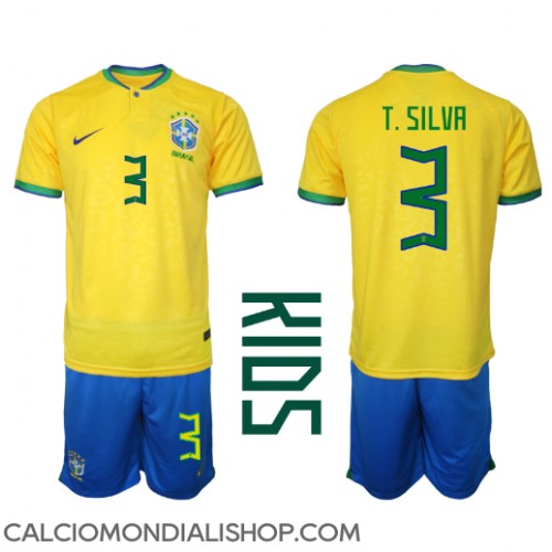Maglie da calcio Brasile Thiago Silva #3 Prima Maglia Bambino Mondiali 2022 Manica Corta (+ Pantaloni corti)